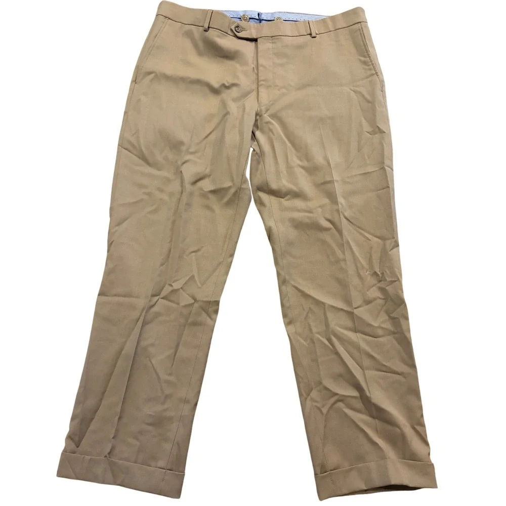 Ballin Classics Comfort EZE Super 120s Wool Pleated Cuff Tan Dress Pants 36/29